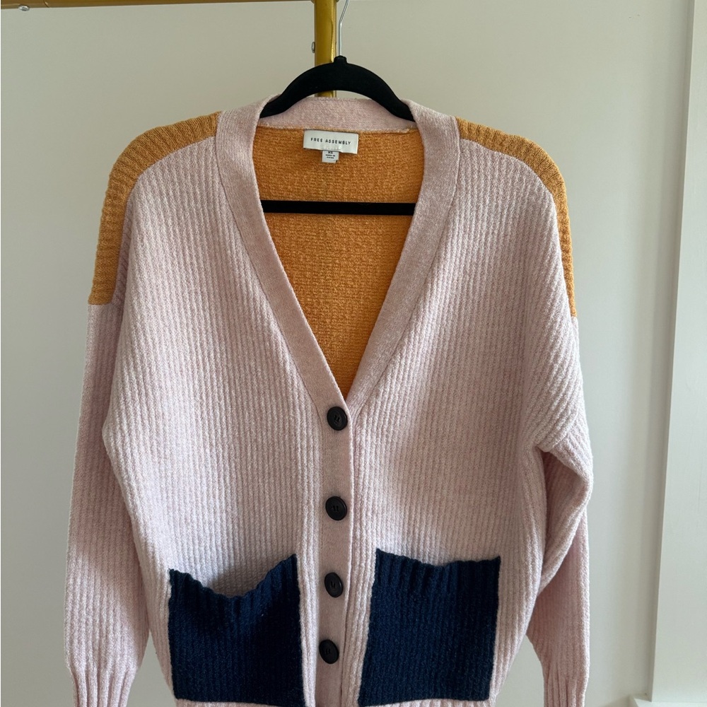 Free Assembly Color Block Pink and Navy Cardigan